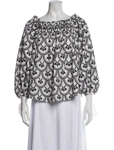 Pre-owned Caroline Constas Patterned Off-the-shoulder Blouse In White