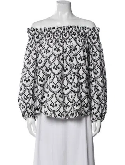 Pre-owned Caroline Constas Patterned Off-the-shoulder Blouse In White