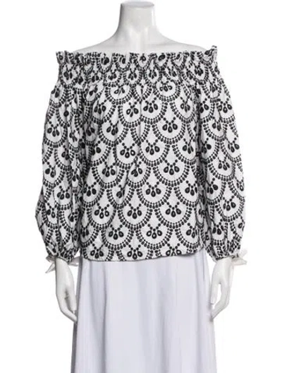 Pre-owned Caroline Constas Patterned Off-the-shoulder Blouse In White