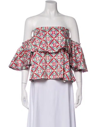 Pre-owned Caroline Constas Patterned Off-the-shoulder Top In Multi