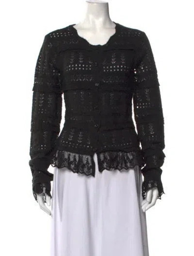 Pre-owned Caroline Constas Patterned Open Front Sweater In Black