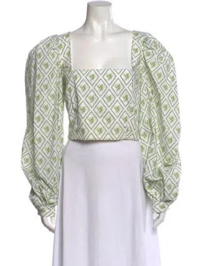 Pre-owned Caroline Constas Patterned Square Neckline Crop Top In White