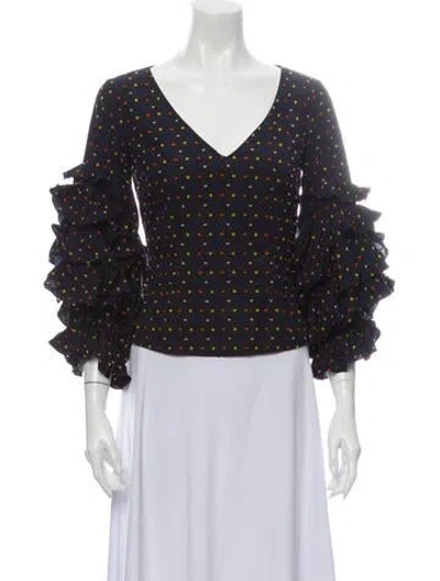 Pre-owned Caroline Constas Patterned V-neck Blouse In Black
