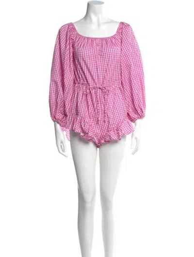 Pre-owned Caroline Constas Plaid Print Bateau Neckline Romper In Multi