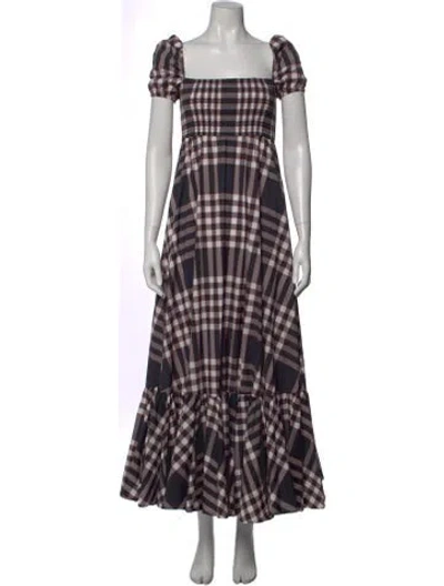 Pre-owned Caroline Constas Plaid Print Long Dress In Black