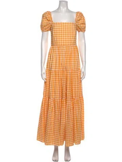 Pre-owned Caroline Constas Plaid Print Long Dress In Orange