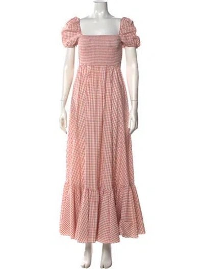 Pre-owned Caroline Constas Plaid Print Long Dress In Orange