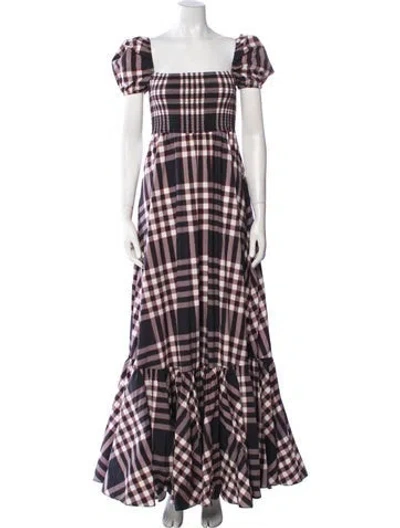 Pre-owned Caroline Constas Plaid Print Long Dress W/ Tags In Gray