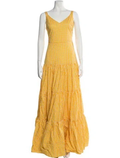 Pre-owned Caroline Constas Plaid Print Long Dress In Yellow