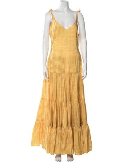 Pre-owned Caroline Constas Plaid Print Long Dress In Yellow