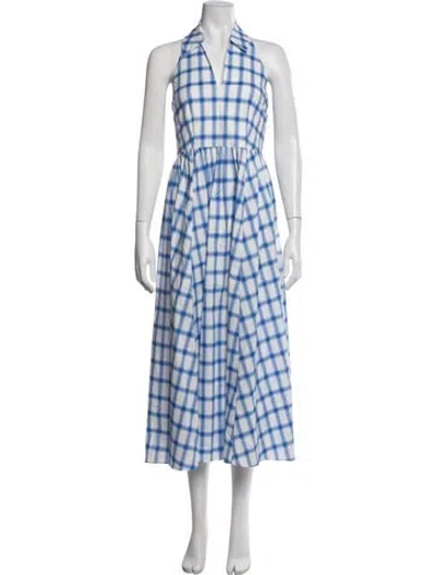 Pre-owned Caroline Constas Plaid Print Midi Length Dress In Blue