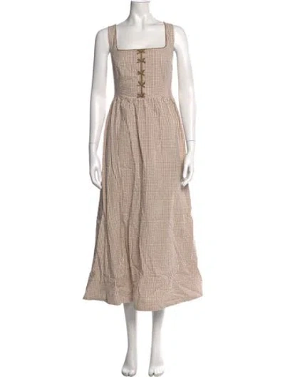 Pre-owned Caroline Constas Plaid Print Midi Length Dress In Neutral