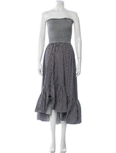 Pre-owned Caroline Constas Plaid Print Midi Length Dress In White