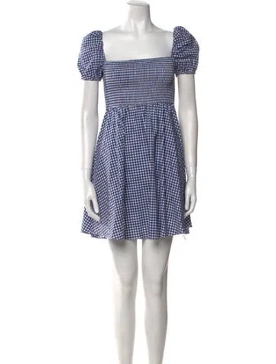 Pre-owned Caroline Constas Plaid Print Mini Dress In Blue/white
