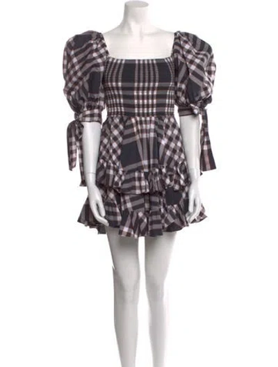 Pre-owned Caroline Constas Plaid Print Mini Dress In Gray