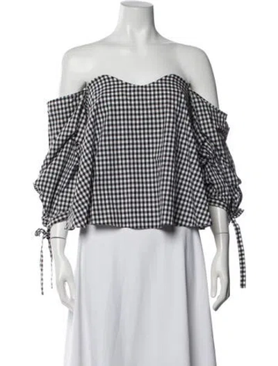 Pre-owned Caroline Constas Plaid Print Off-the-shoulder Blouse In Black