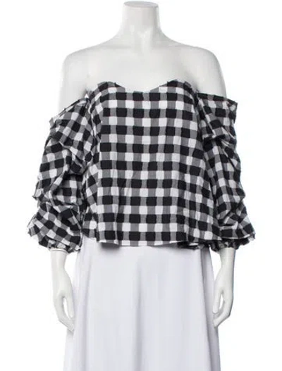 Pre-owned Caroline Constas Plaid Print Off-the-shoulder Blouse In Black