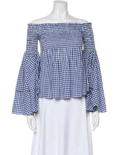 Pre-owned Caroline Constas Plaid Print Off-the-shoulder Blouse In Blue