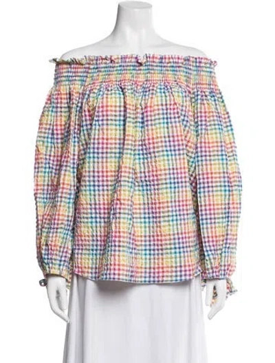 Pre-owned Caroline Constas Plaid Print Off-the-shoulder Blouse In Multi