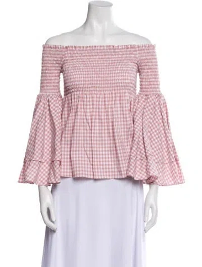 Pre-owned Caroline Constas Plaid Print Off-the-shoulder Blouse In Pink