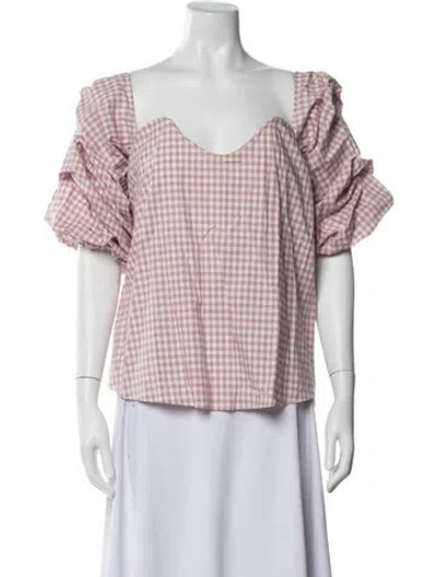 Pre-owned Caroline Constas Plaid Print Off-the-shoulder Blouse In Pink