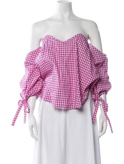 Pre-owned Caroline Constas Plaid Print Off-the-shoulder Blouse In Pink