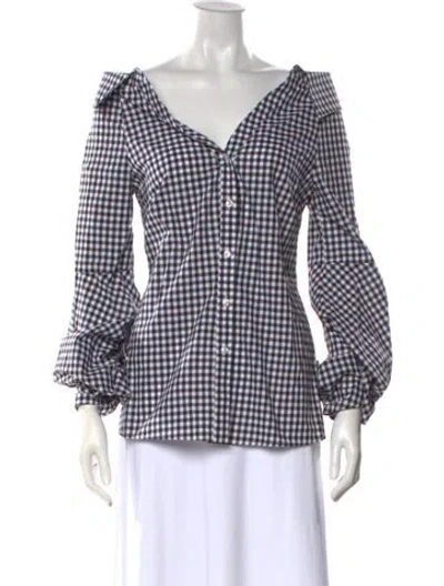 Pre-owned Caroline Constas Plaid Print Off-the-shoulder Blouse In White
