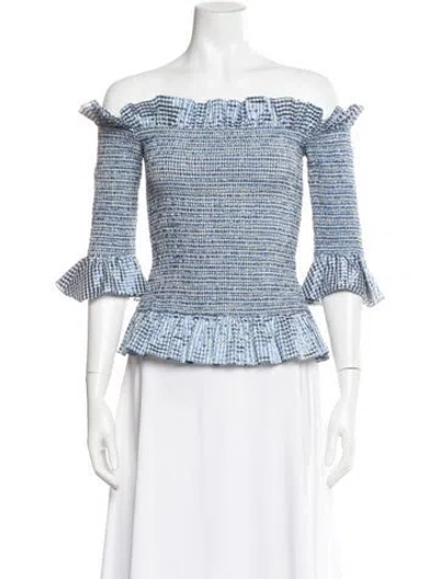 Pre-owned Caroline Constas Plaid Print Off-the-shoulder Top
