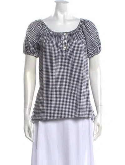 Pre-owned Caroline Constas Plaid Print Scoop Neck Blouse In Black
