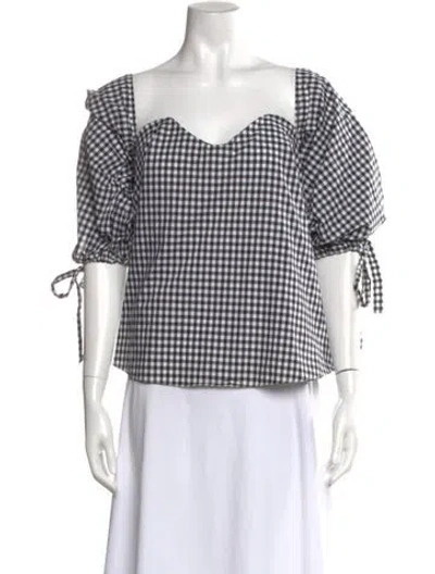 Pre-owned Caroline Constas Plaid Print Square Neckline Blouse In Black