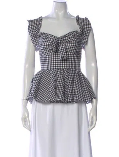 Pre-owned Caroline Constas Plaid Print Square Neckline Blouse In Black