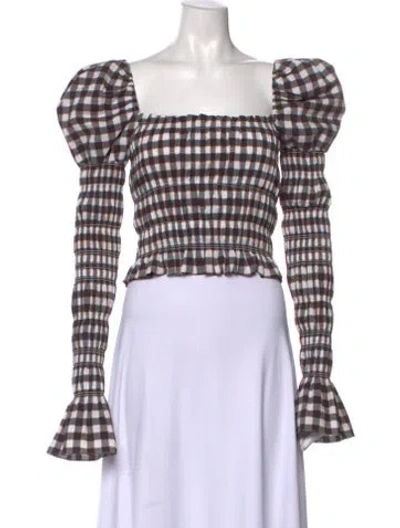 Pre-owned Caroline Constas Plaid Print Square Neckline Blouse In Multi
