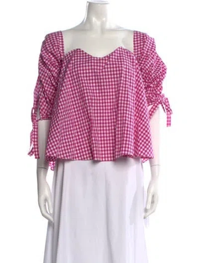 Pre-owned Caroline Constas Plaid Print Square Neckline Blouse In Purple