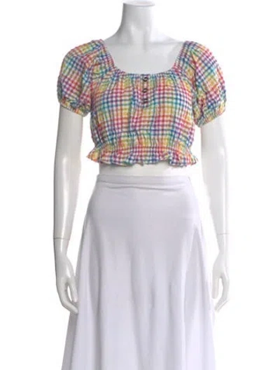 Pre-owned Caroline Constas Plaid Print Square Neckline Crop Top In Multi