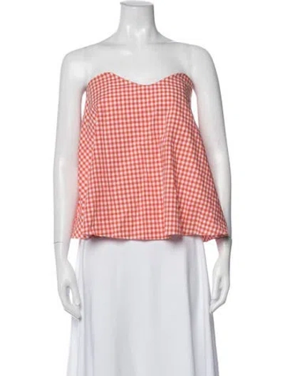 Pre-owned Caroline Constas Plaid Print Strapless Crop Top In Orange
