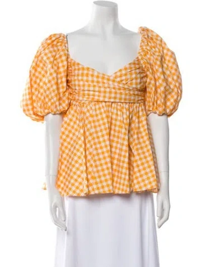 Pre-owned Caroline Constas Plaid Print V-neck Blouse In Multi