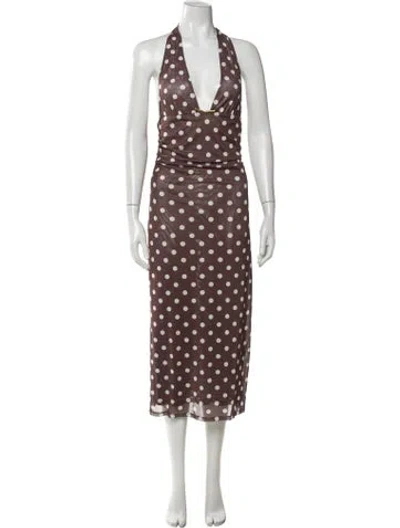 Pre-owned Caroline Constas Polka Dot Print Long Dress In Brown