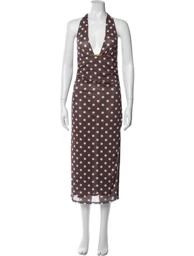 Pre-owned Caroline Constas Polka Dot Print Long Dress W/ Tags In Brown