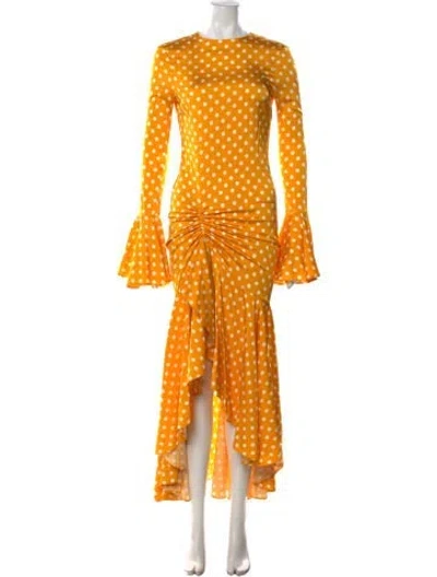 Pre-owned Caroline Constas Polka Dot Print Long Dress In Yellow