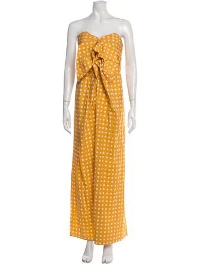 Pre-owned Caroline Constas Polka Dot Print Long Dress In Yellow