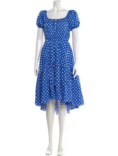 Pre-owned Caroline Constas Polka Dot Print Midi Length Dress In Blue