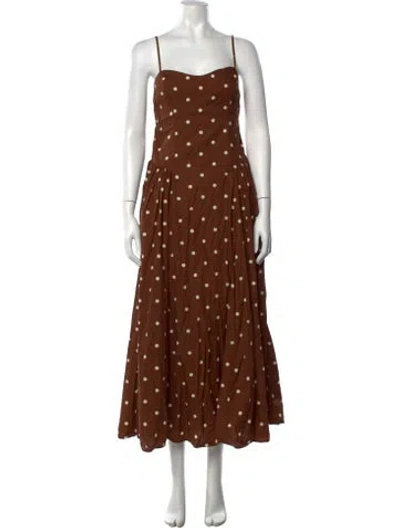 Pre-owned Caroline Constas Polka Dot Print Midi Length Dress In Brown