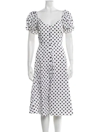 Pre-owned Caroline Constas Polka Dot Print Midi Length Dress In White