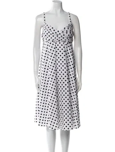 Pre-owned Caroline Constas Polka Dot Print Midi Length Dress In White