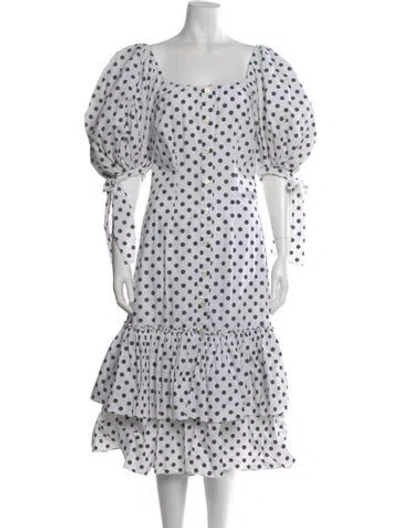 Pre-owned Caroline Constas Polka Dot Print Midi Length Dress In White