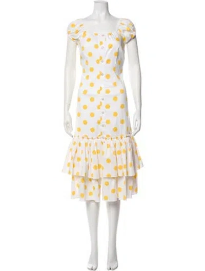 Pre-owned Caroline Constas Polka Dot Print Midi Length Dress In Yellow