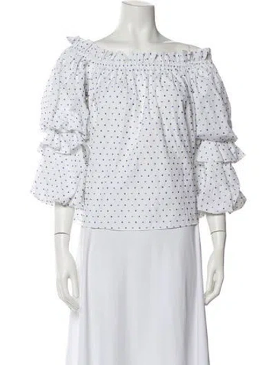Pre-owned Caroline Constas Polka Dot Print Off-the-shoulder Blouse In White