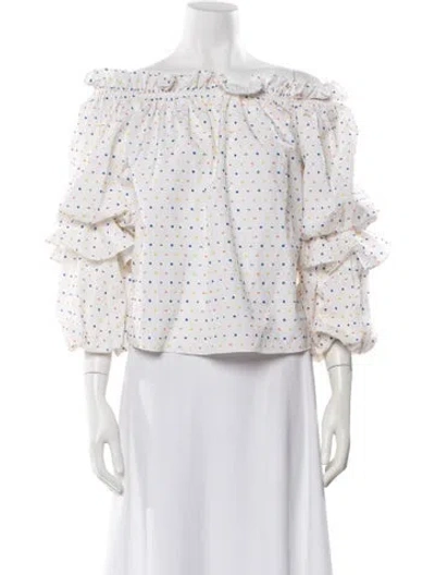Pre-owned Caroline Constas Polka Dot Print Off-the-shoulder Blouse In White
