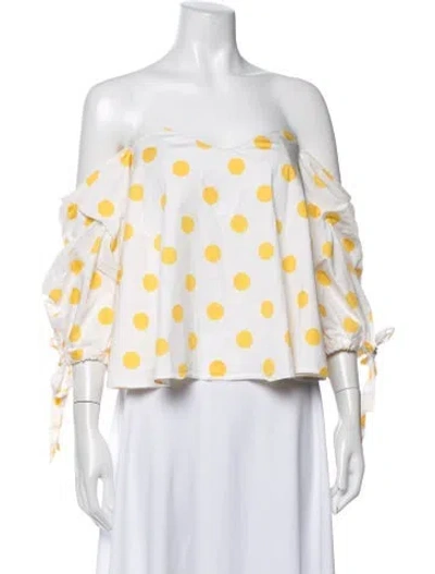 Pre-owned Caroline Constas Polka Dot Print Off-the-shoulder Blouse In White