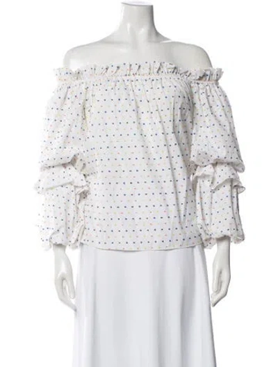 Pre-owned Caroline Constas Polka Dot Print Off-the-shoulder Blouse In White